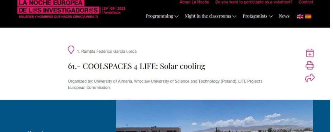 COOLSPACES4LIFE participa en la Noche de Investigadores, un evento annual organizado en Almeria